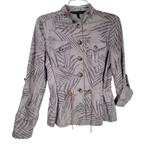White House Black Market Palm Print Utility Jacket Women's Belted Safari - Picture 2 of 8